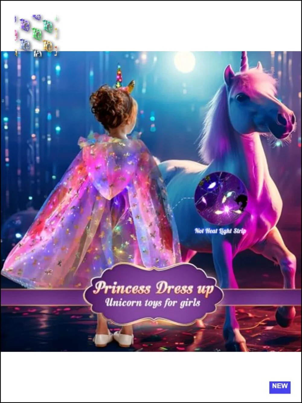 Light Up Unicorn Princess Cape Set with Headband, Accessories, Girls Costume